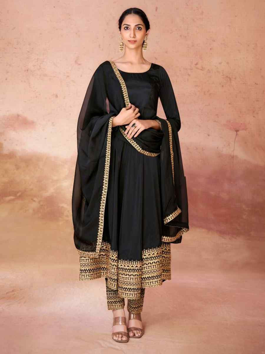 Black Crepe Embroidered Festival Mehendi Ready Anarkali Salwar Kameez
