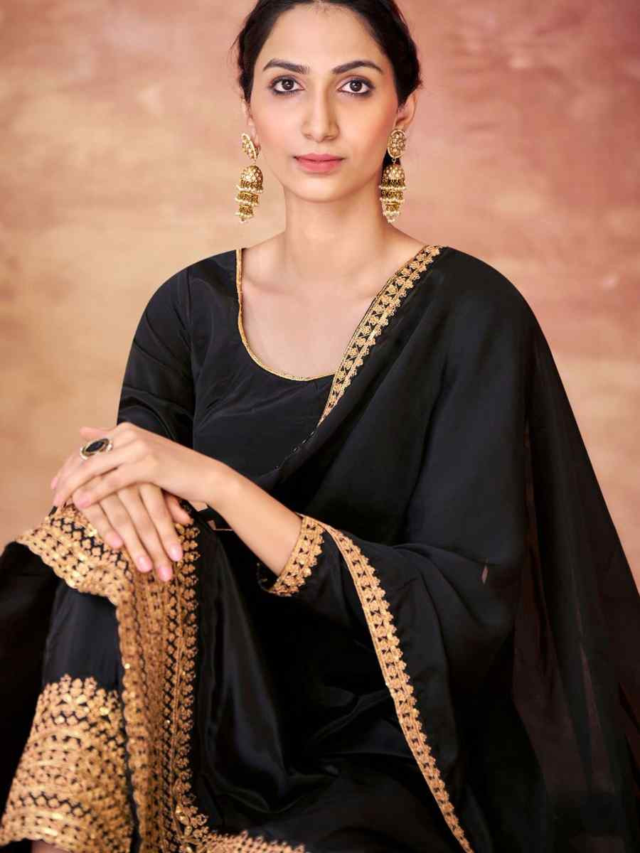 Black Crepe Embroidered Festival Mehendi Ready Anarkali Salwar Kameez