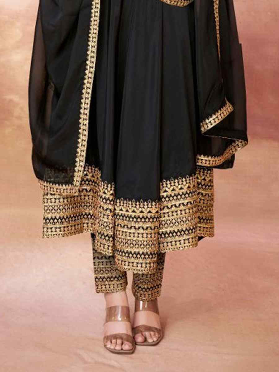 Black Crepe Embroidered Festival Mehendi Ready Anarkali Salwar Kameez