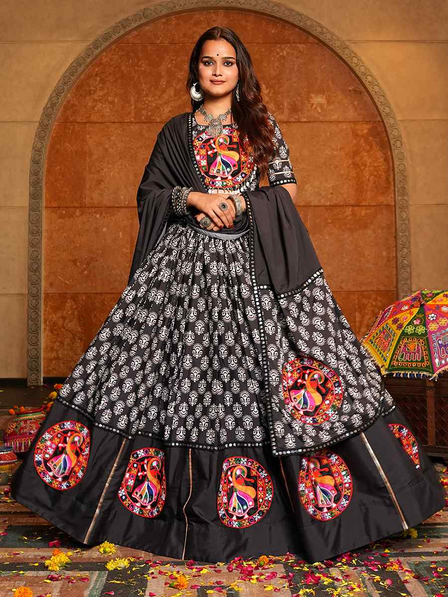 Black Crepe Embroidered Festival Traditional Lehenga Choli