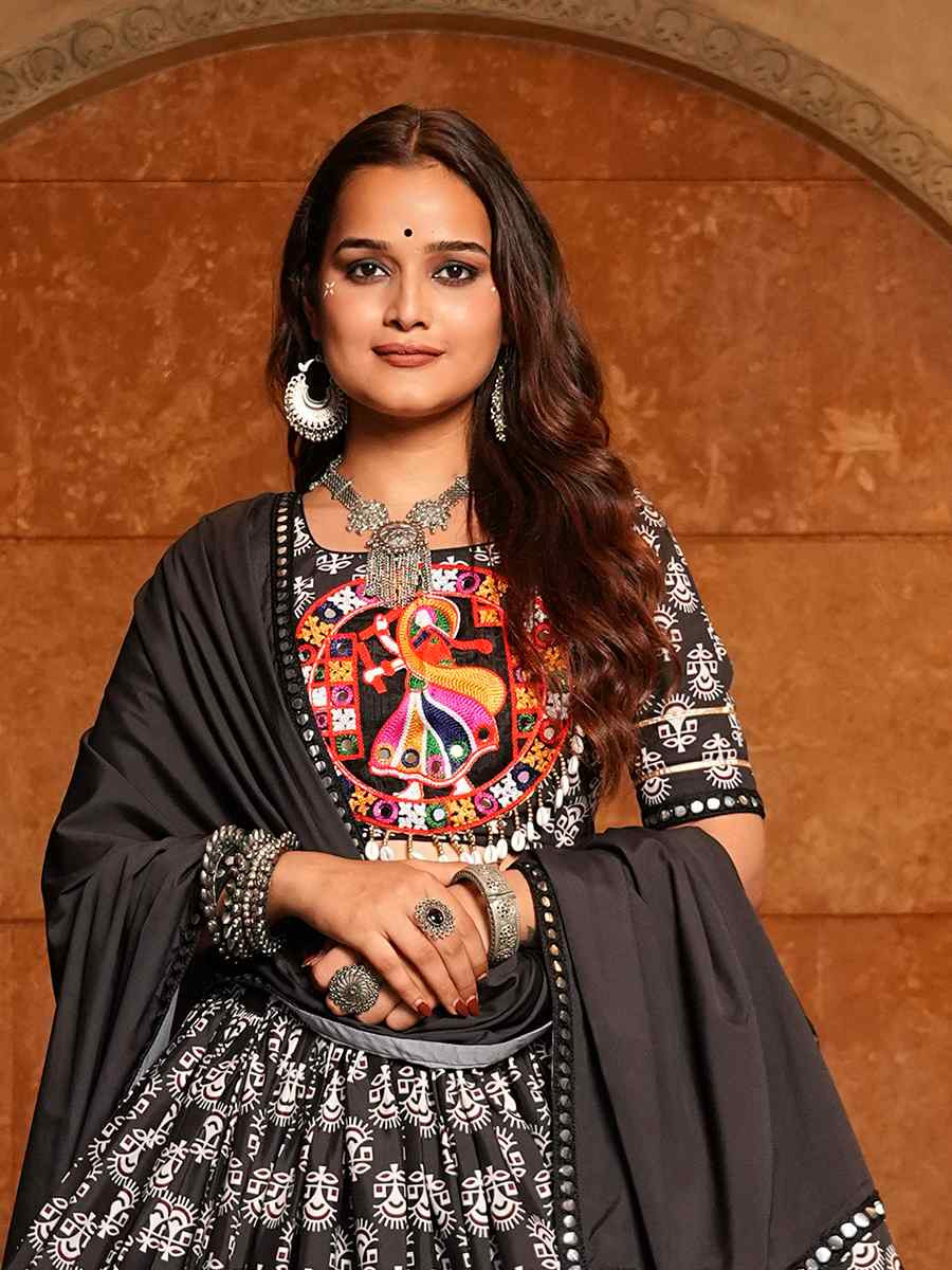 Black Crepe Embroidered Festival Traditional Lehenga Choli