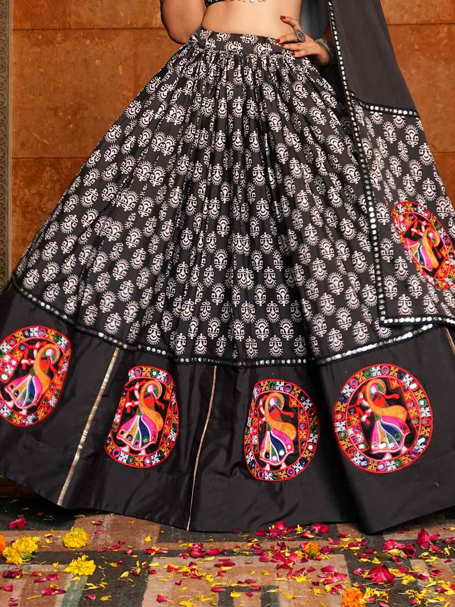 Black Crepe Embroidered Festival Traditional Lehenga Choli