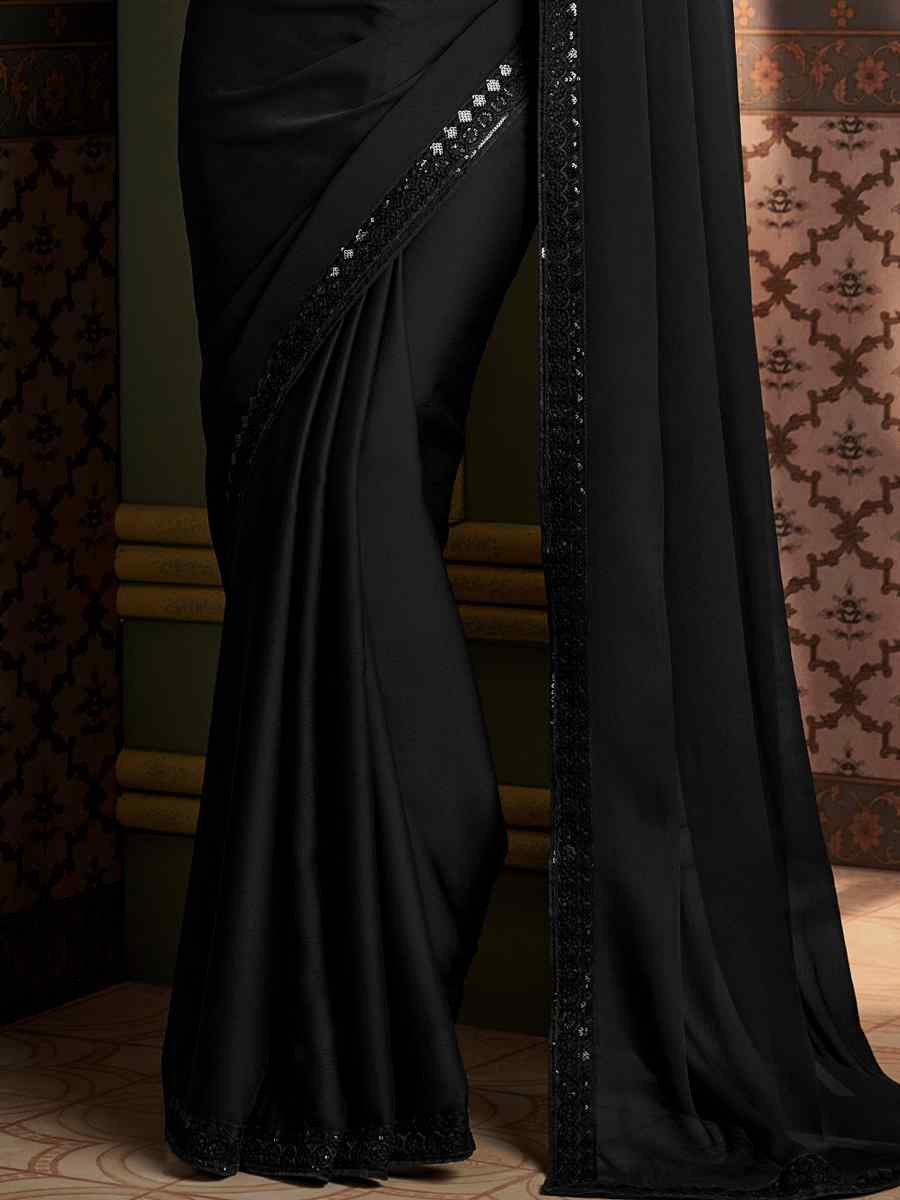 Black Designer Embroidered Party Reception Heavy Border Saree