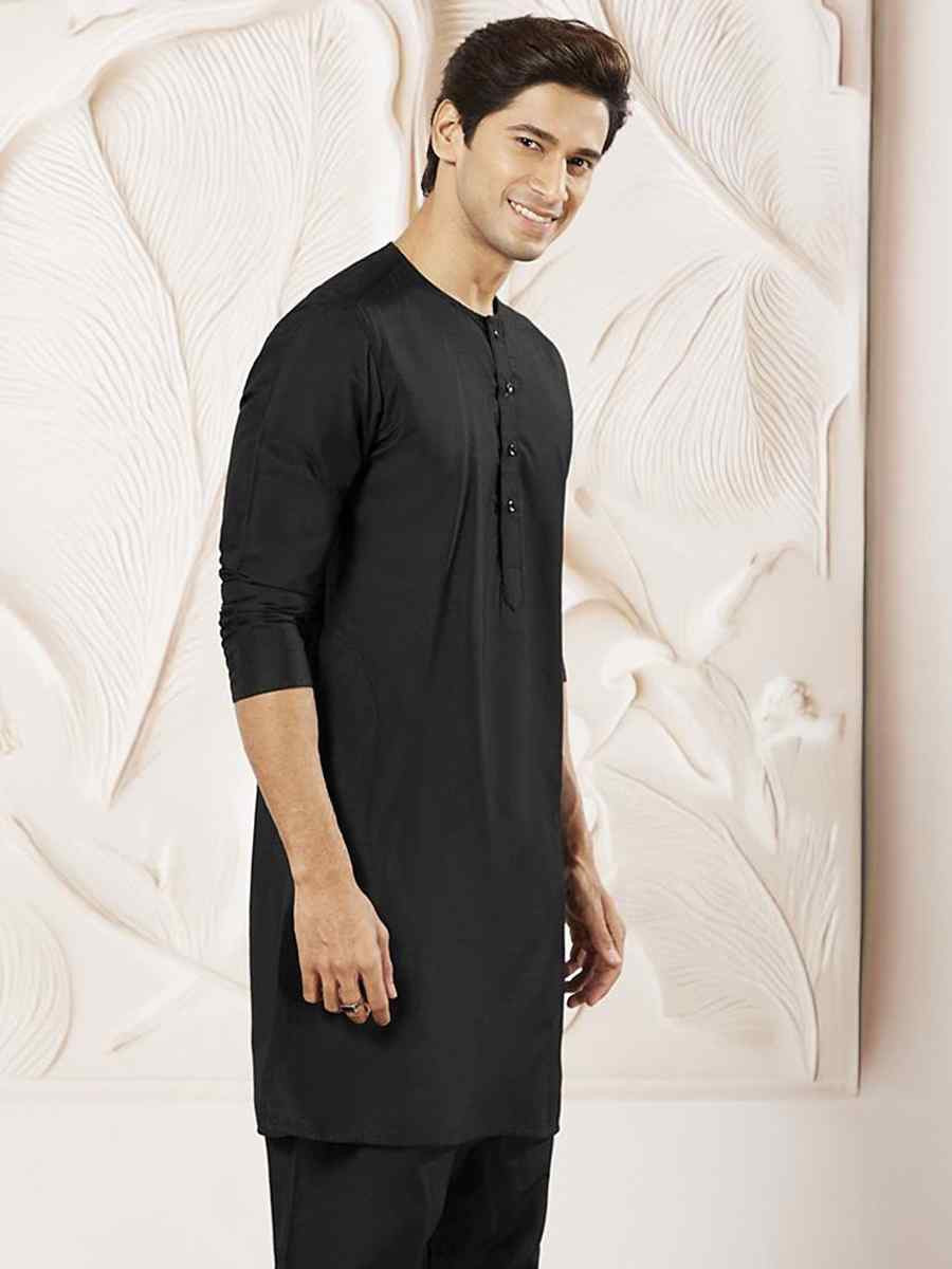 Black Dhupion Art Silk Plain Party Wedding Kurta