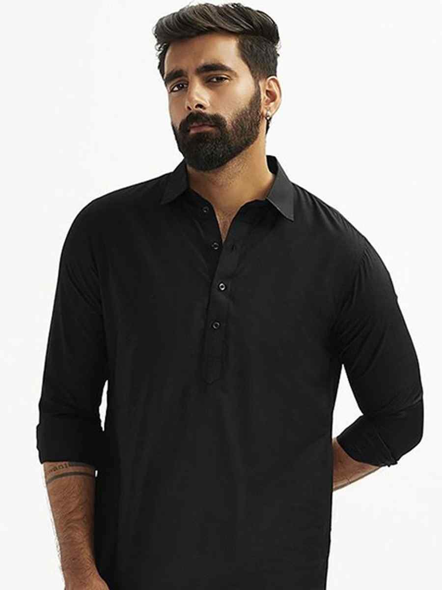 Black Dhupion Art Silk Plain Party Wedding Kurta