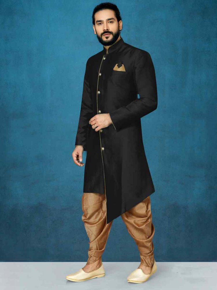 Black Dhupion Art Silk Woven Festival Wedding Sherwani