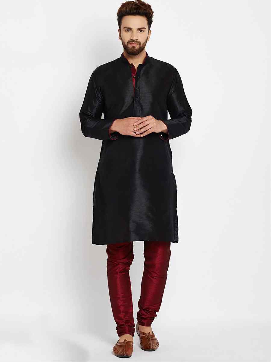 Black Dhupion Silk Plain Festival Kurta