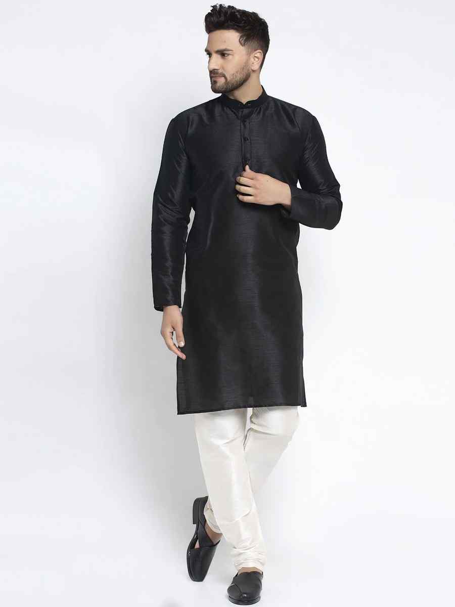 Black Dhupion Silk Plain Festival Kurta