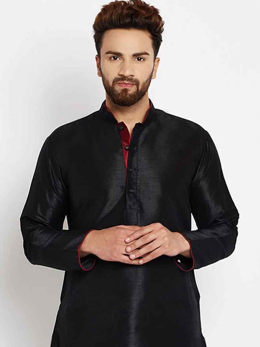 Black Dhupion Silk Plain Festival Kurta