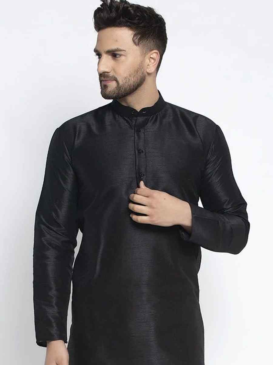 Black Dhupion Silk Plain Festival Kurta