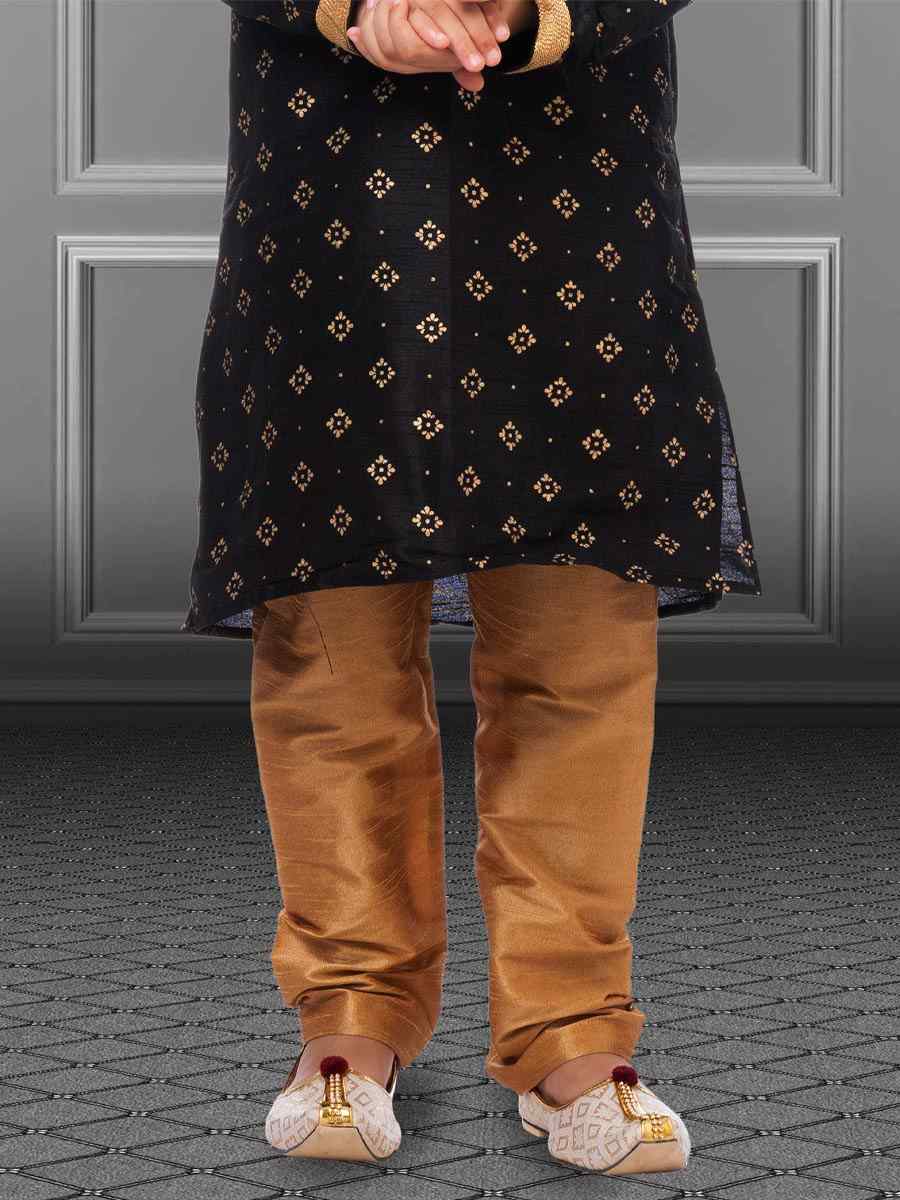 Black Dhupion Silk Printed Festival Kurta Pyjama Boys Wear