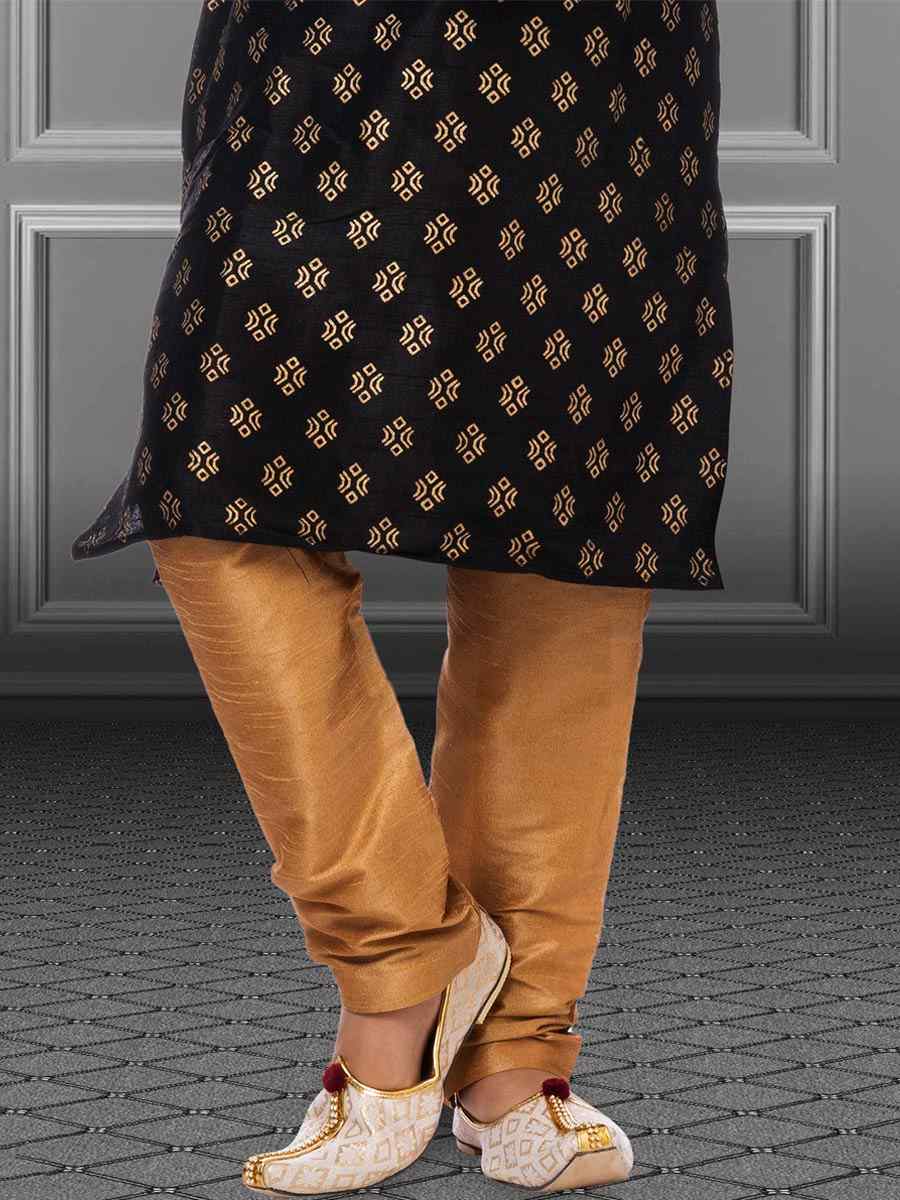 Black Dhupion Silk Printed Festival Kurta Pyjama Boys Wear