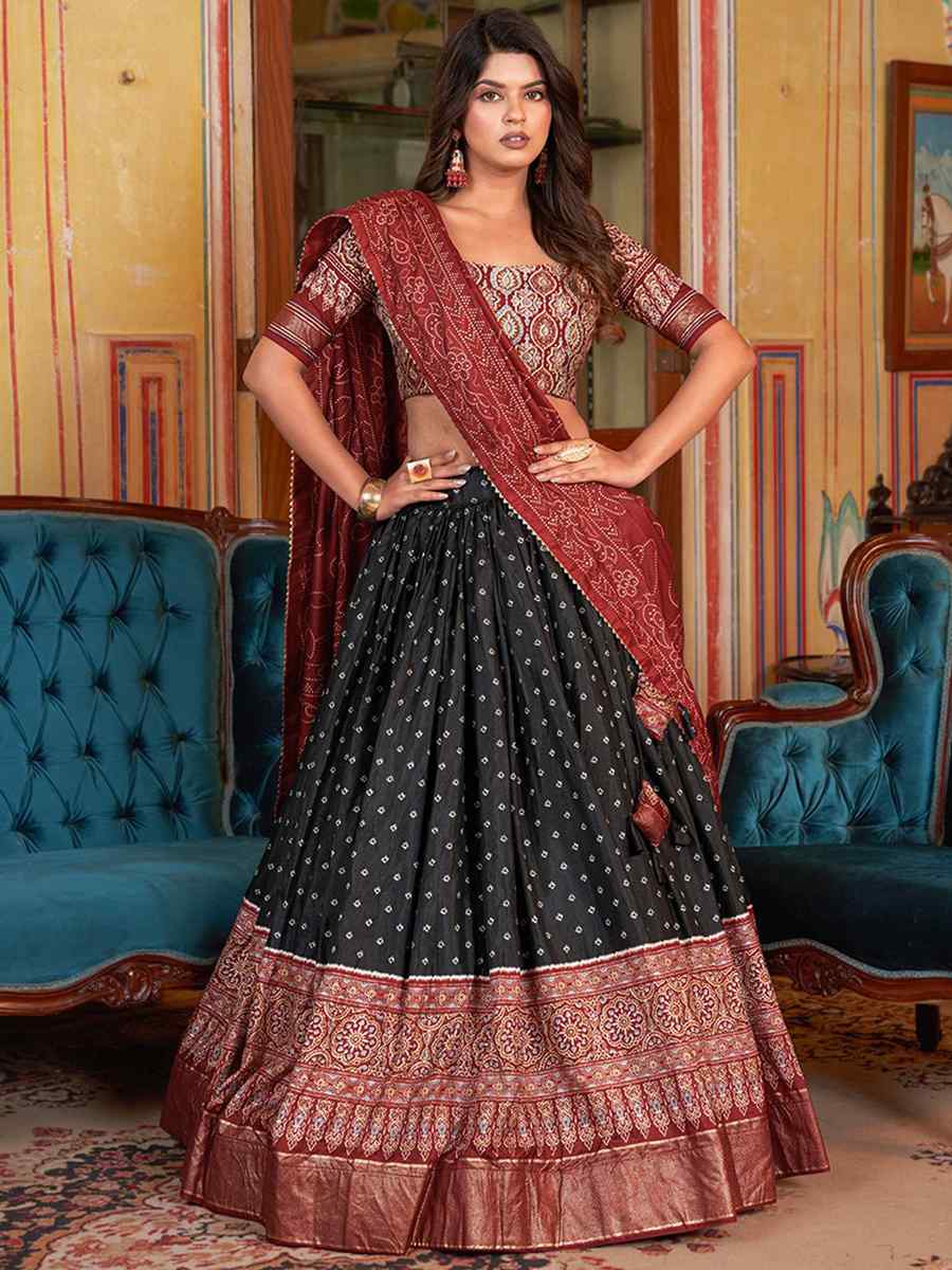 Black Dola Silk Embroidered Festival Mehendi Traditional Lehenga Choli