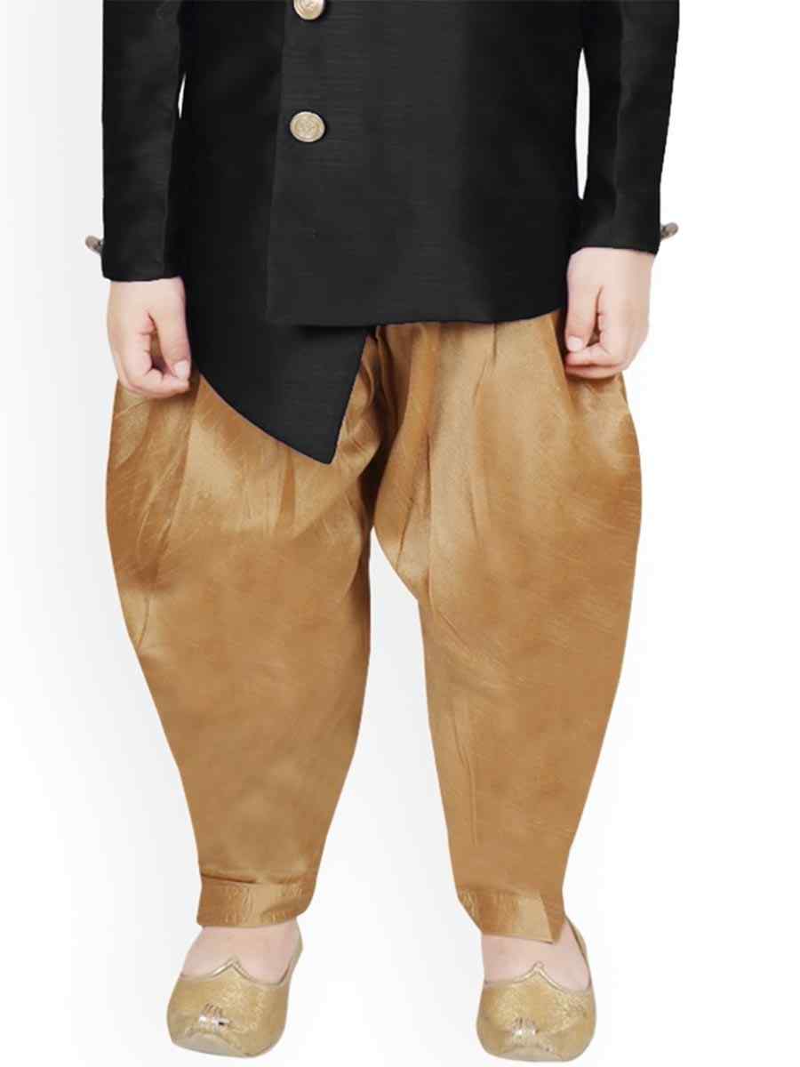 Black Dupion Silk Brocade Festival Traditional Kurta Dhoti Boys Wear