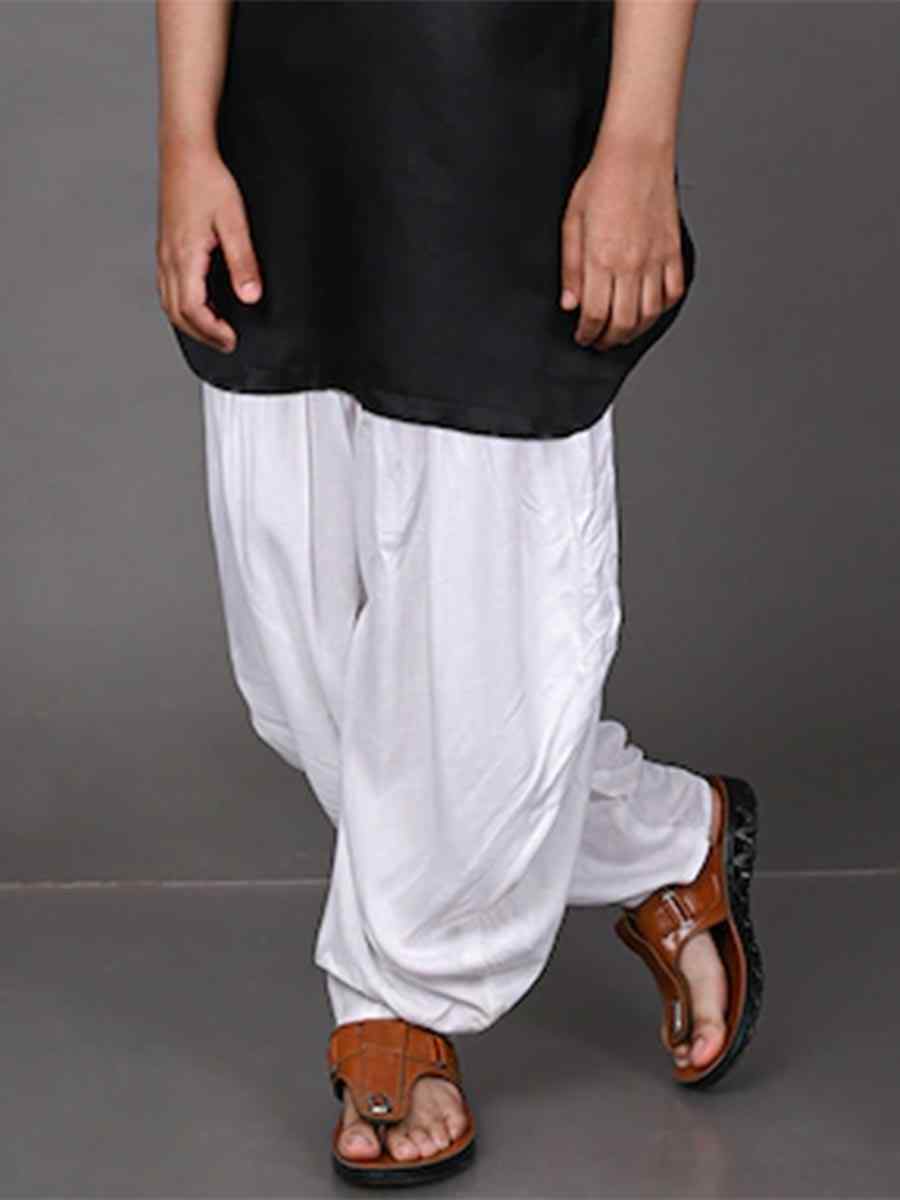 Black Dupion Silk Brocade Festival Traditional Kurta Dhoti Boys Wear