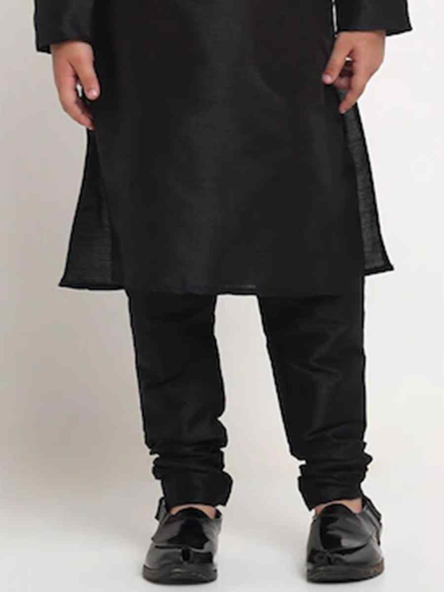 Black Dupion Silk Brocade Festival Traditional Kurta Pyjama Boys Wear