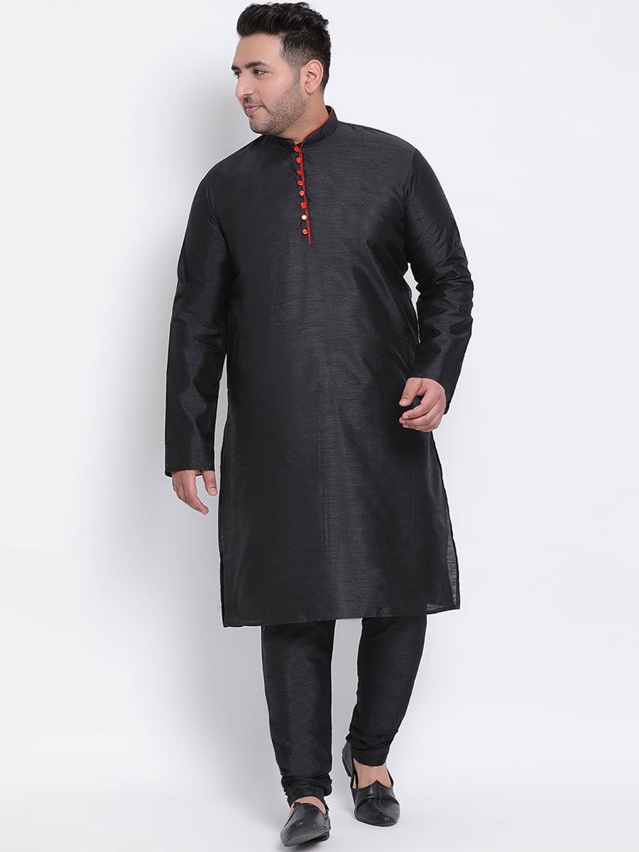 Black Dupion Silk Festival Plain Kurta