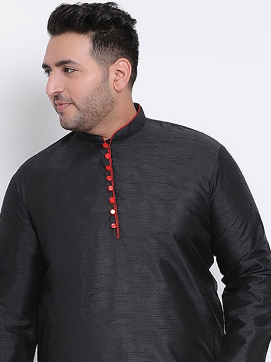 Black Dupion Silk Festival Plain Kurta