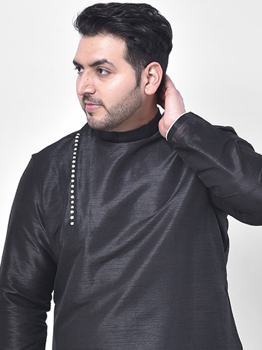 Black Dupion Silk Festival Plain Kurta