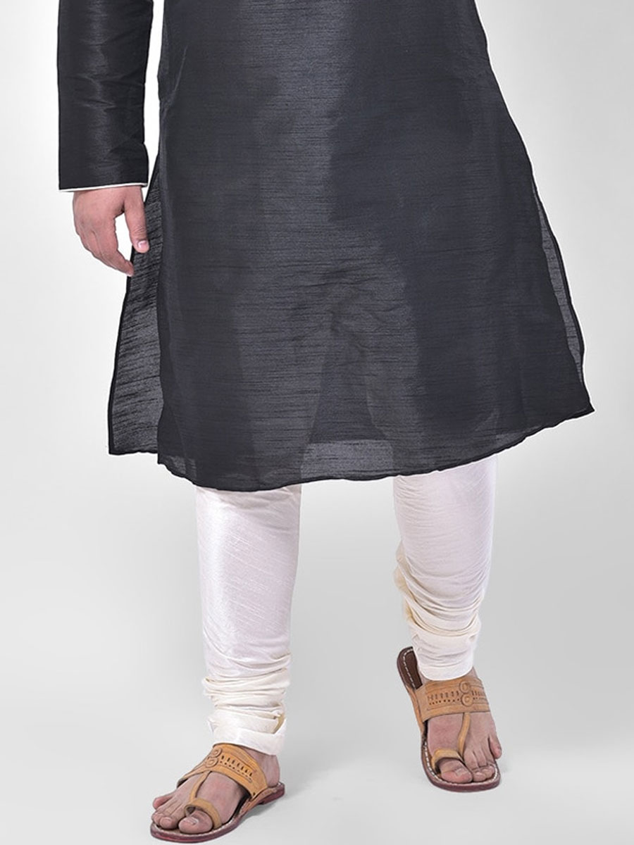 Black Dupion Silk Festival Plain Kurta