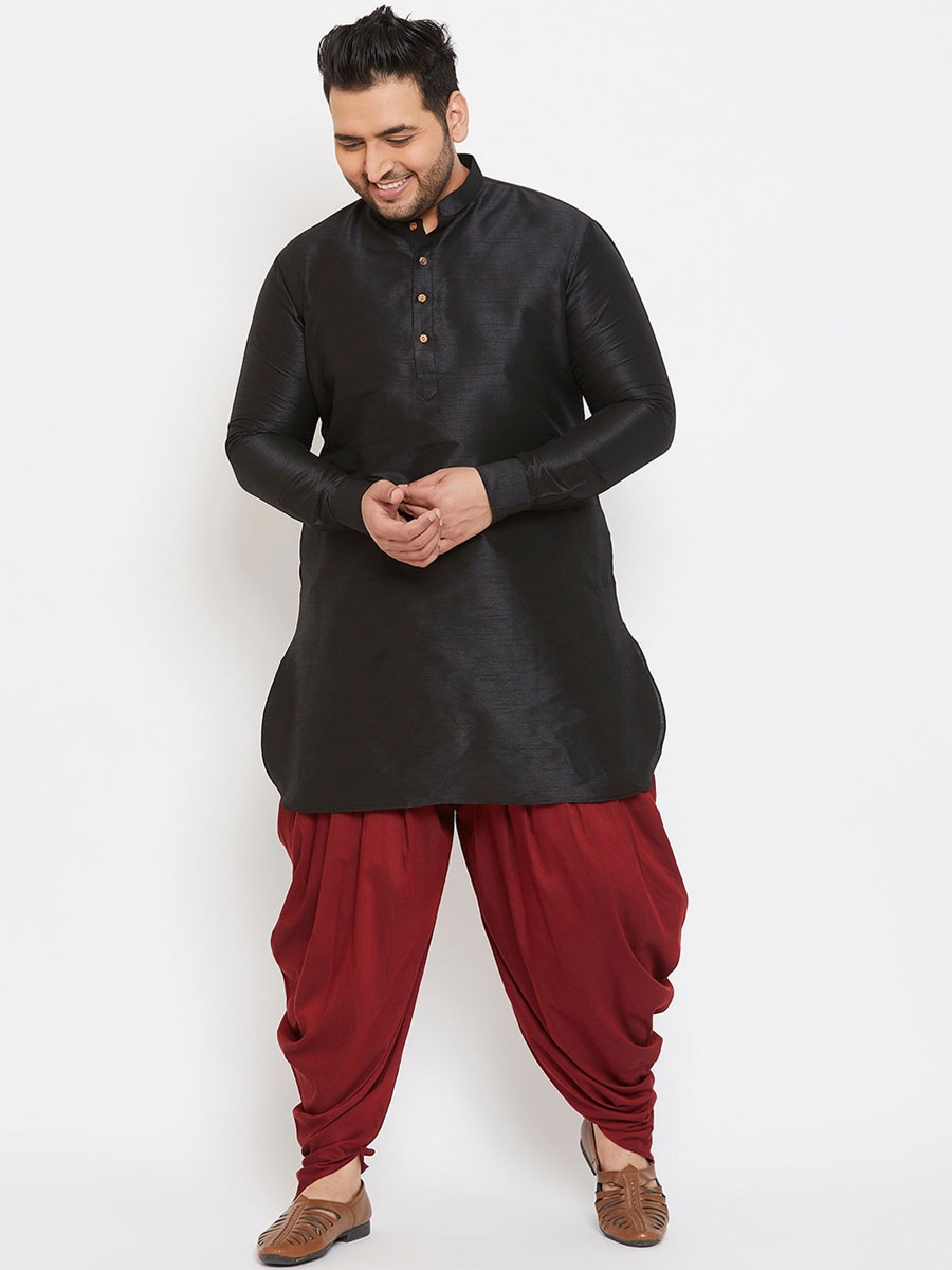 Black Dupion Silk Festival Plain Kurta