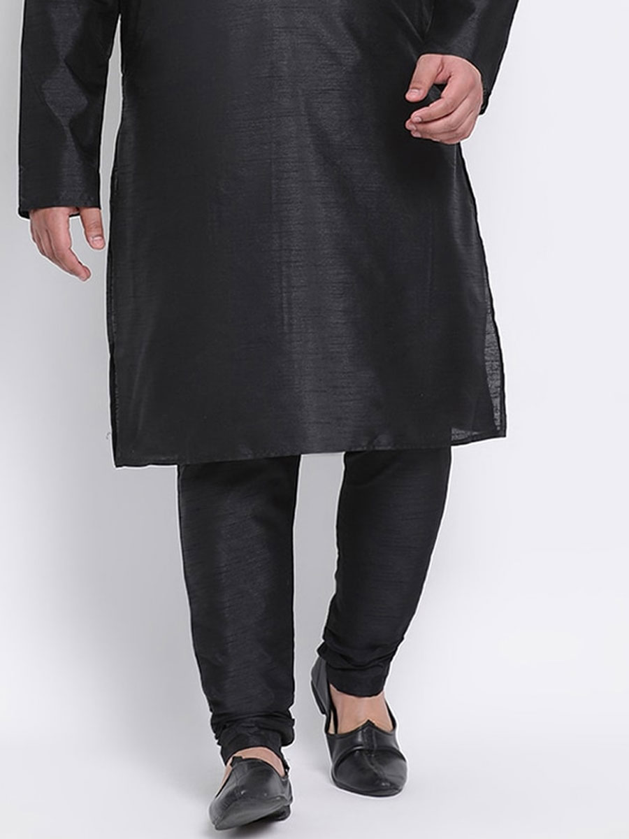 Black Dupion Silk Festival Plain Kurta