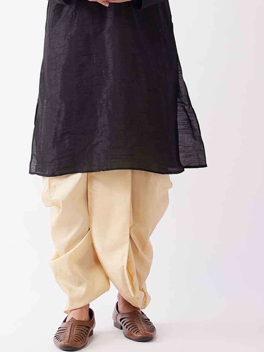 Black Dupion Silk Woven Festival Wedding Kurta