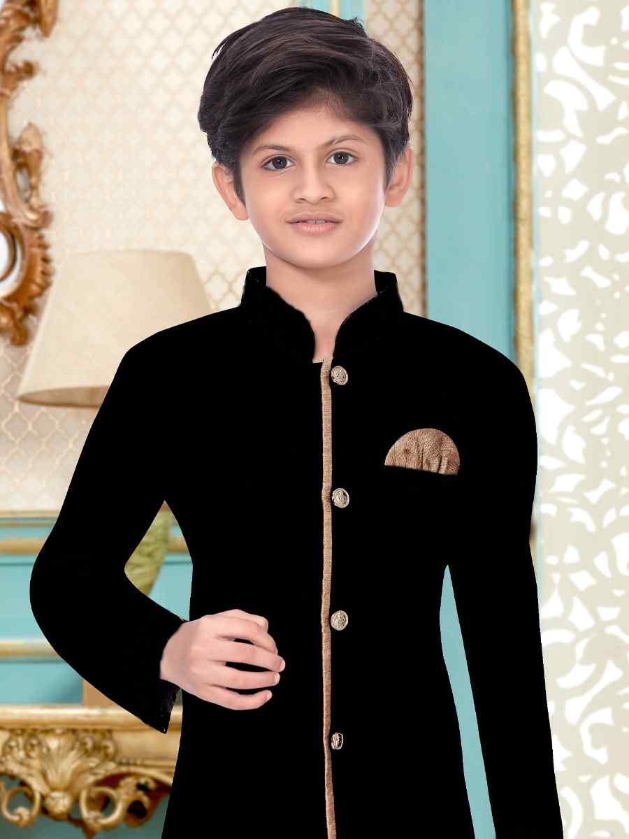 Black Dupion Silk Zardosi Festival Wedding Kurta Pyjama Boys Wear
