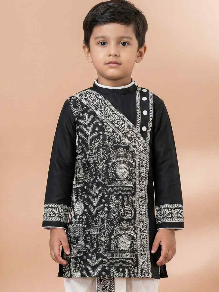 Black Embroidery Festival Traditional Kurta Dhoti Boys Wear