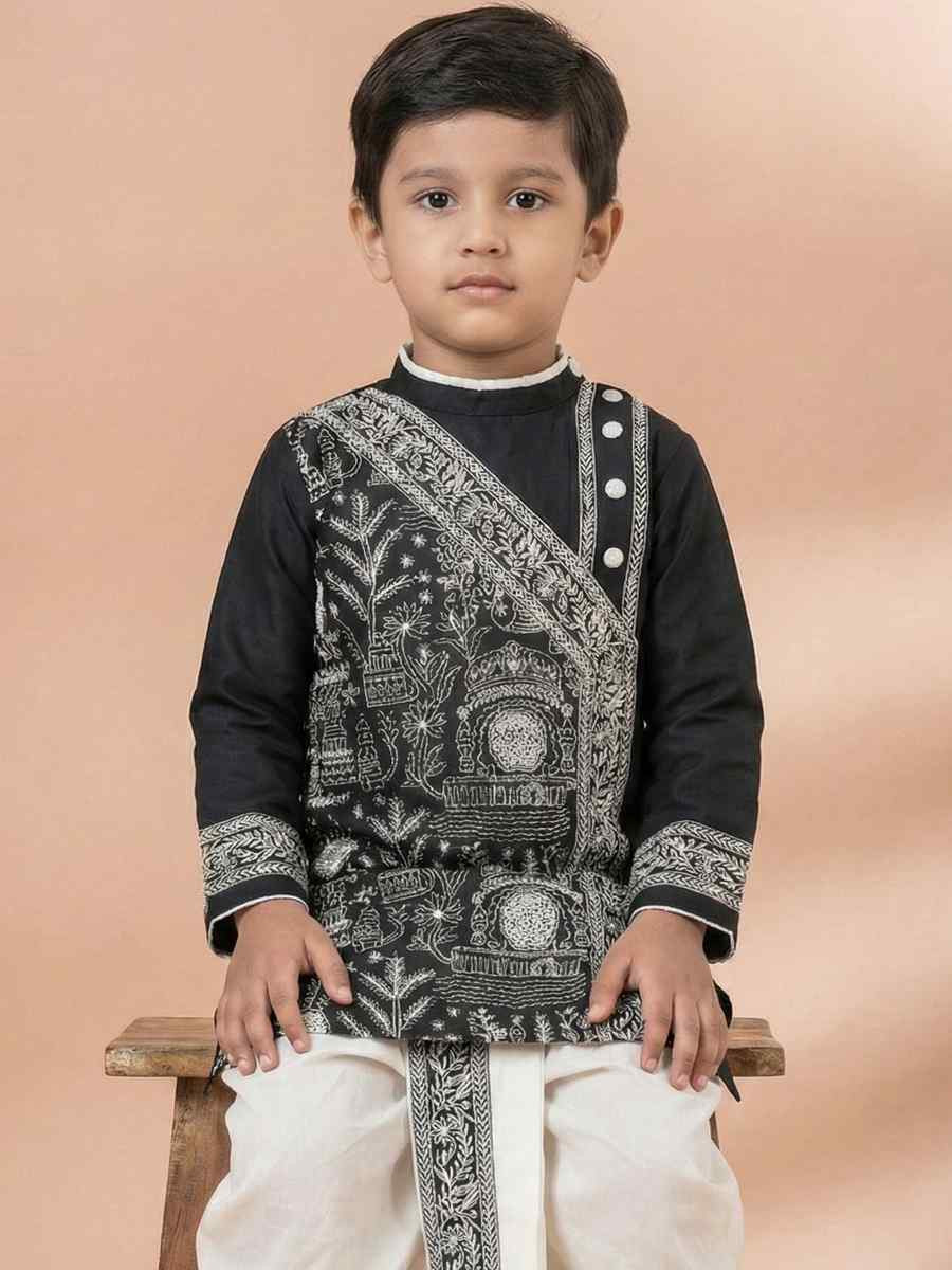 Black Embroidery Festival Traditional Kurta Dhoti Boys Wear