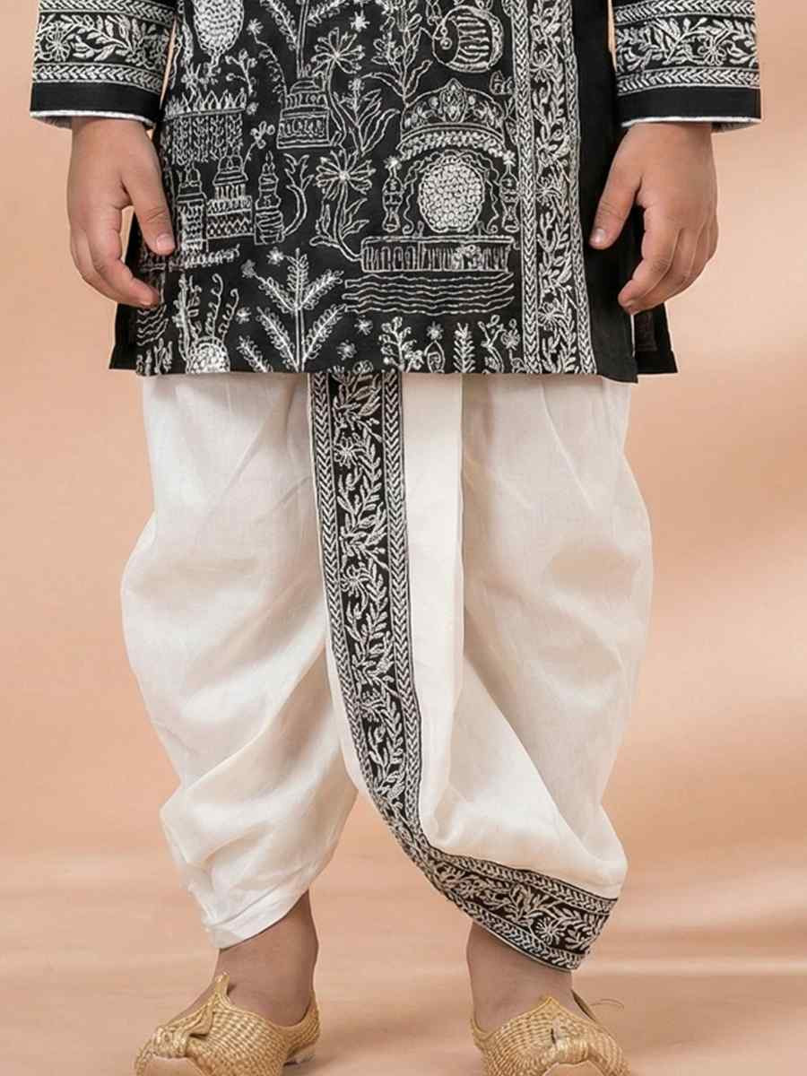 Black Embroidery Festival Traditional Kurta Dhoti Boys Wear
