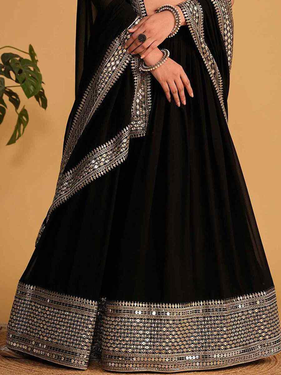 Black Faux Blooming Embroidered Reception Party Wear Heavy Border Lehenga Choli