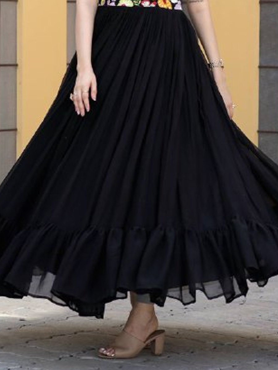 Black Faux Blooming Embroidered Casual Party Gown