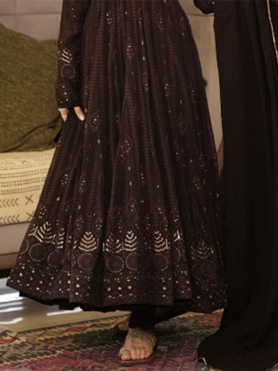 Black Faux Georgette Embroidered Festival Bridesmaid Ready Anarkali Salwar Kameez