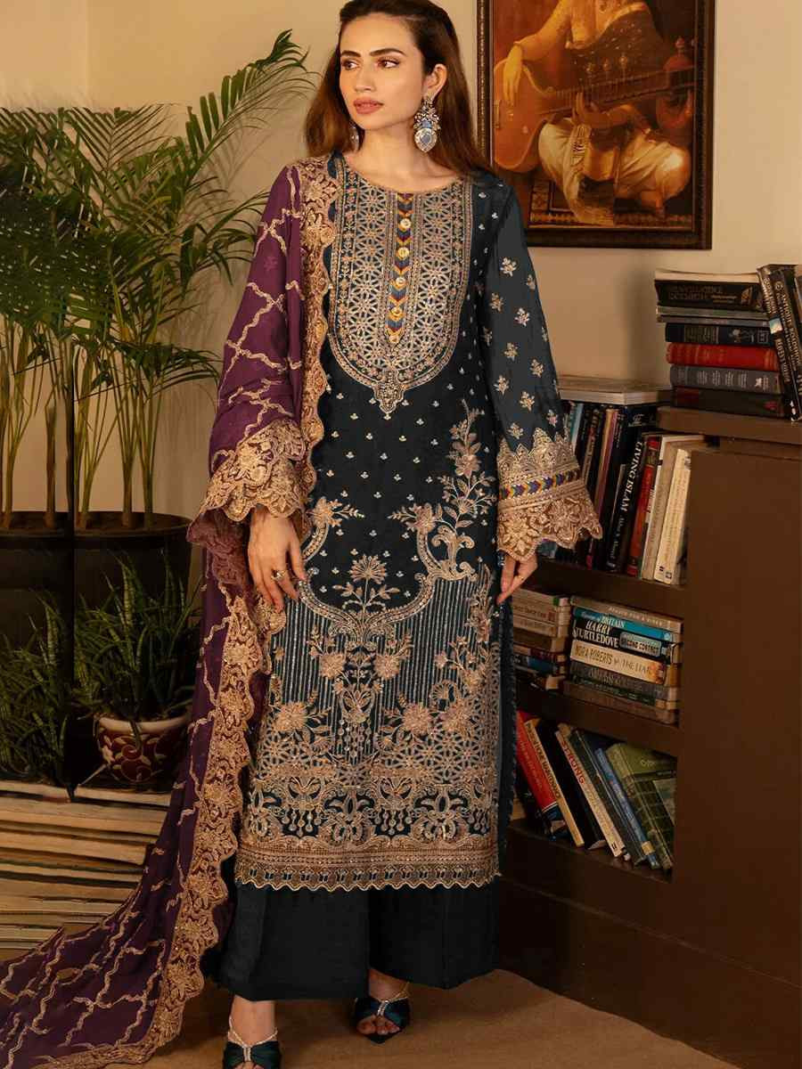 Black Faux Georgette Embroidered Festival Casual Pant Salwar Kameez