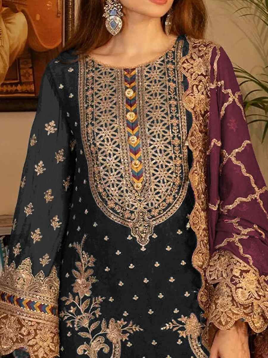 Black Faux Georgette Embroidered Festival Casual Pant Salwar Kameez