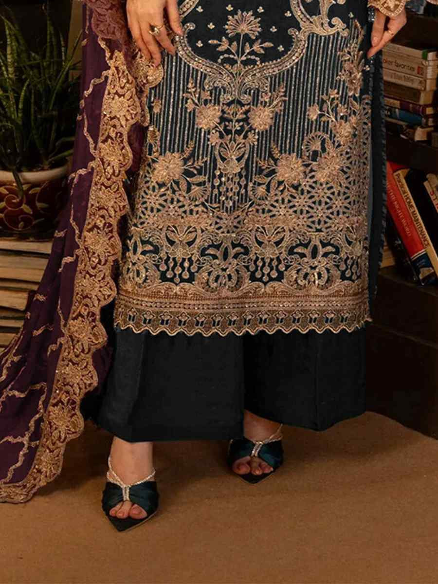 Black Faux Georgette Embroidered Festival Casual Pant Salwar Kameez