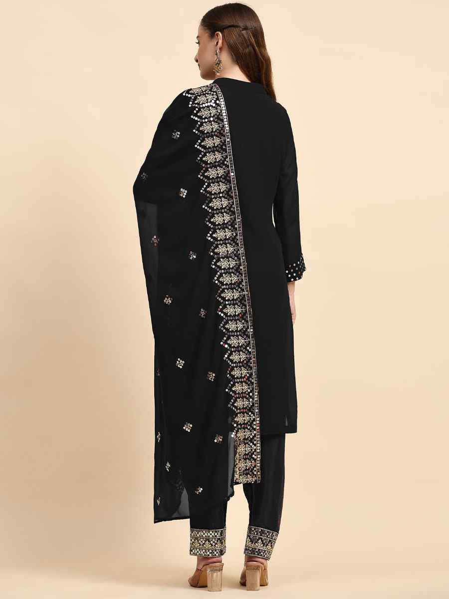 Black Faux Georgette Embroidered Festival Casual Pant Salwar Kameez