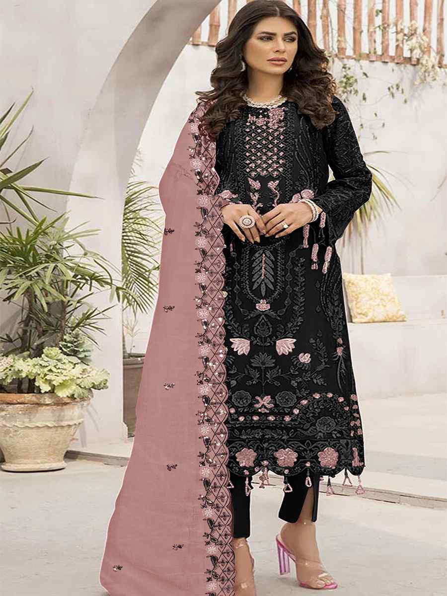Black Faux Georgette Embroidered Festival Casual Pant Salwar Kameez
