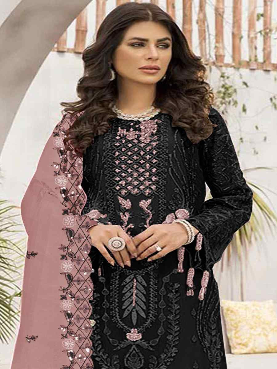 Black Faux Georgette Embroidered Festival Casual Pant Salwar Kameez