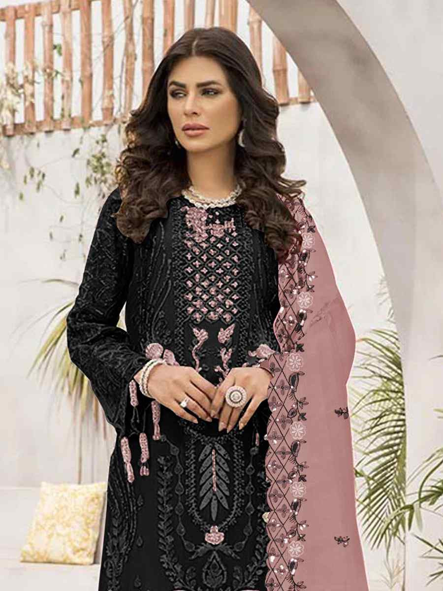 Black Faux Georgette Embroidered Festival Casual Pant Salwar Kameez
