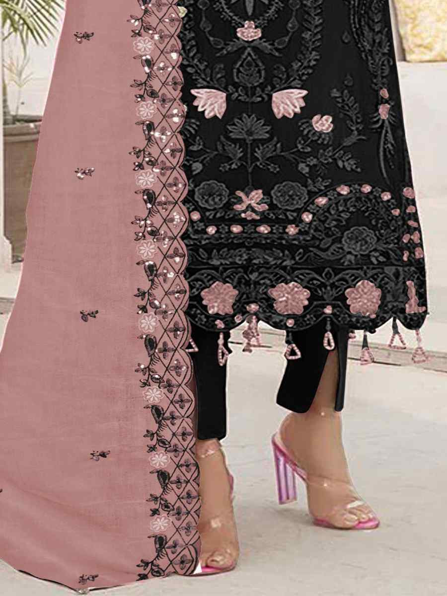 Black Faux Georgette Embroidered Festival Casual Pant Salwar Kameez