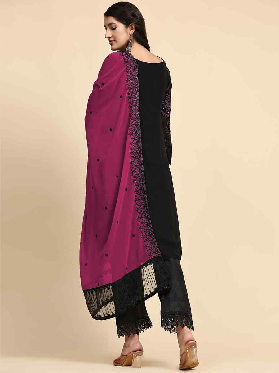 Black Faux Georgette Embroidered Festival Party Pant Salwar Kameez