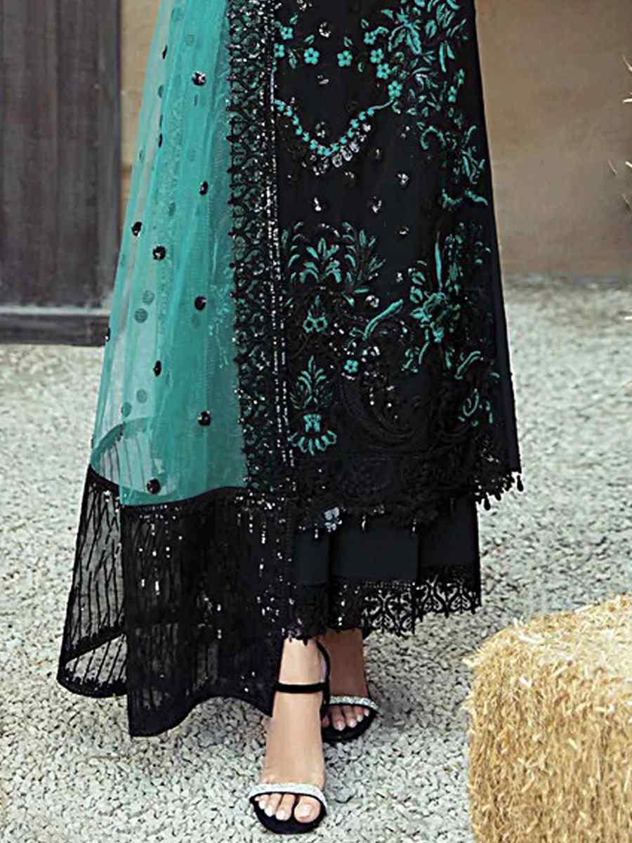 Black Faux Georgette Embroidered Festival Wedding Anarkali Salwar Kameez