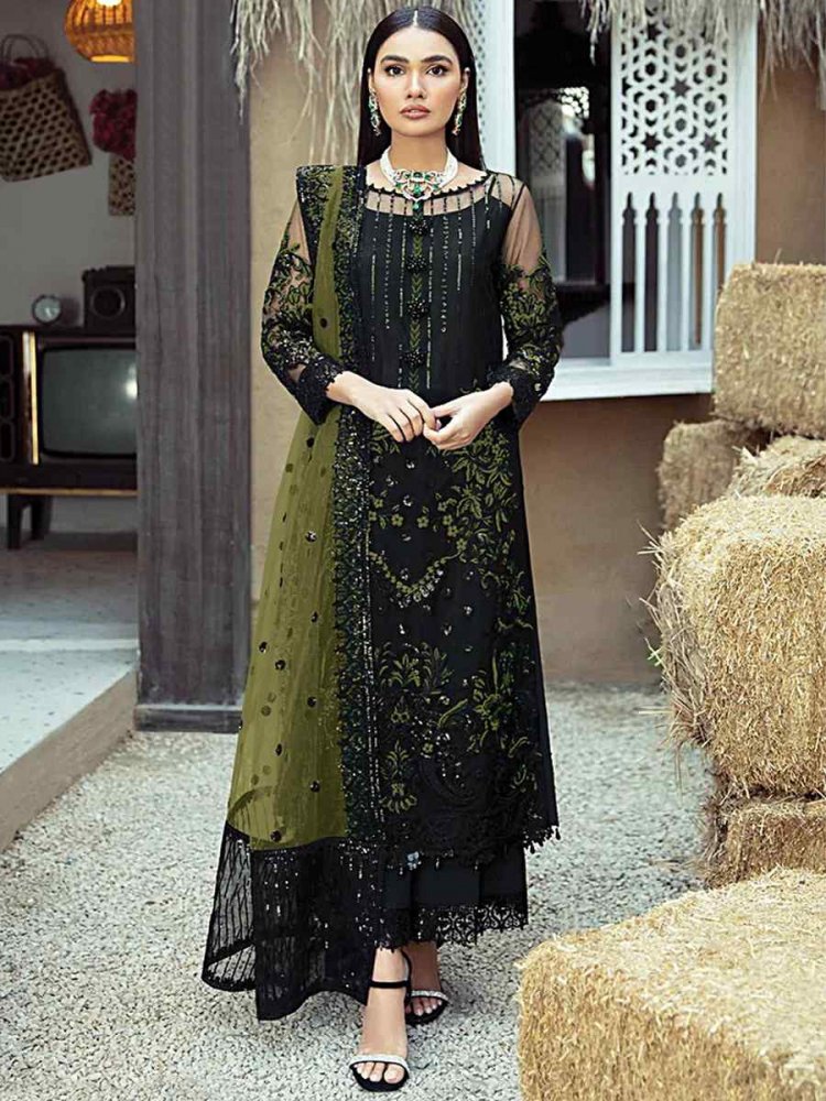 Black Faux Georgette Embroidered Festival Wedding Anarkali Salwar Kameez