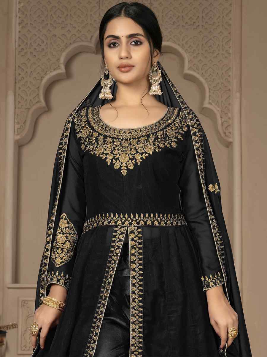 Black Faux Georgette Embroidered Festival Wedding Lawn Salwar Kameez