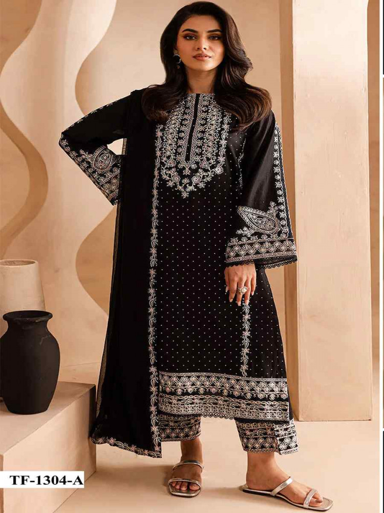 Black Faux Georgette Embroidered Festival Wedding Pant Salwar Kameez