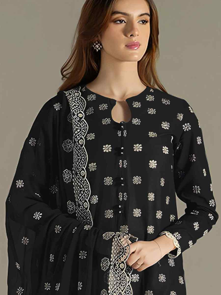 Black Faux Georgette Embroidered Festival Wedding Pant Salwar Kameez