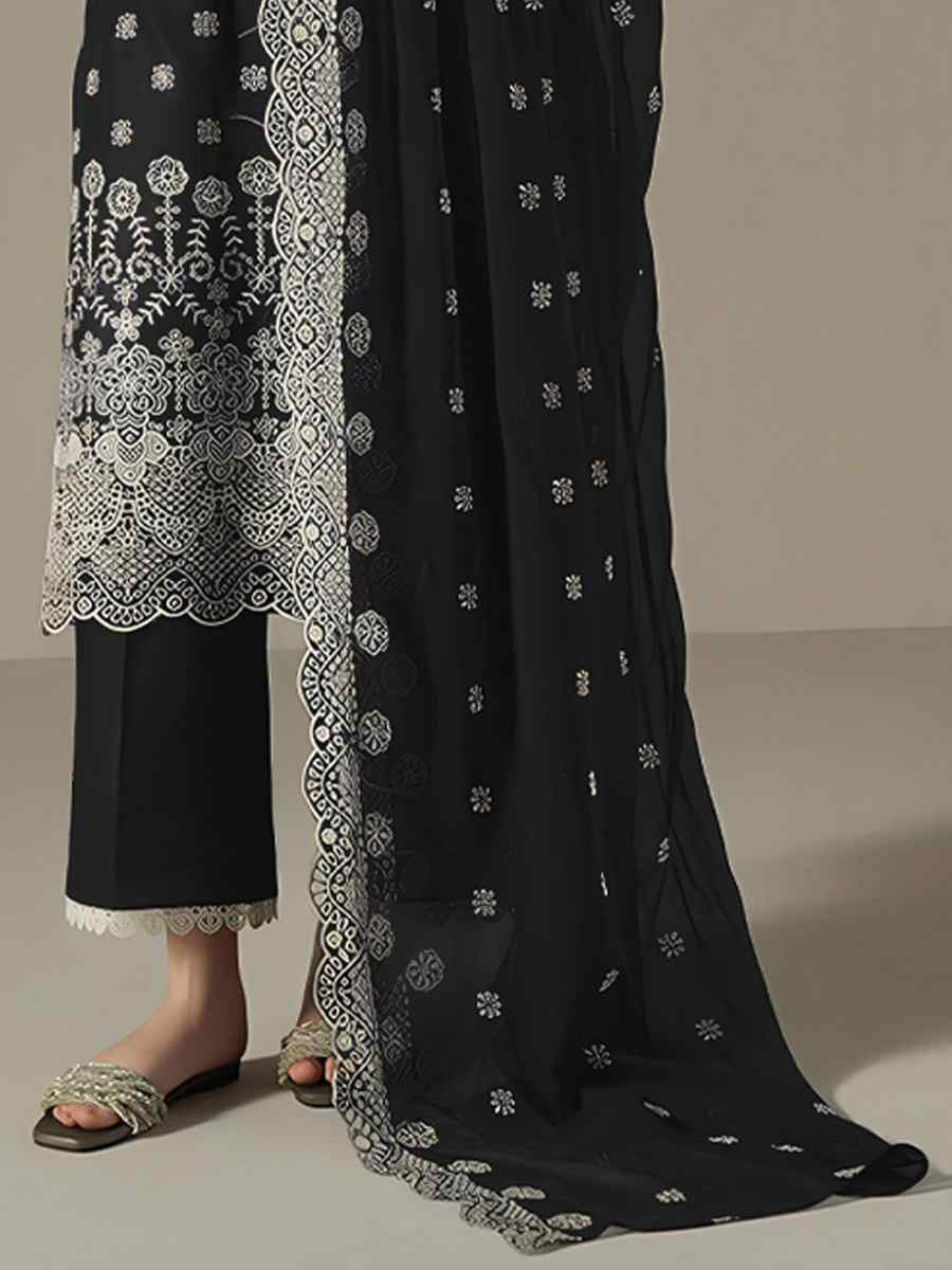 Black Faux Georgette Embroidered Festival Wedding Pant Salwar Kameez