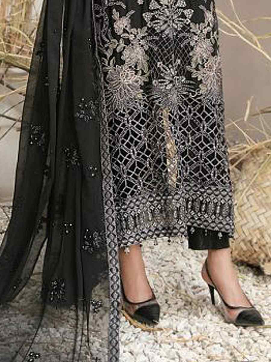 Black Faux Georgette Embroidered Festival Wedding Pant Salwar Kameez